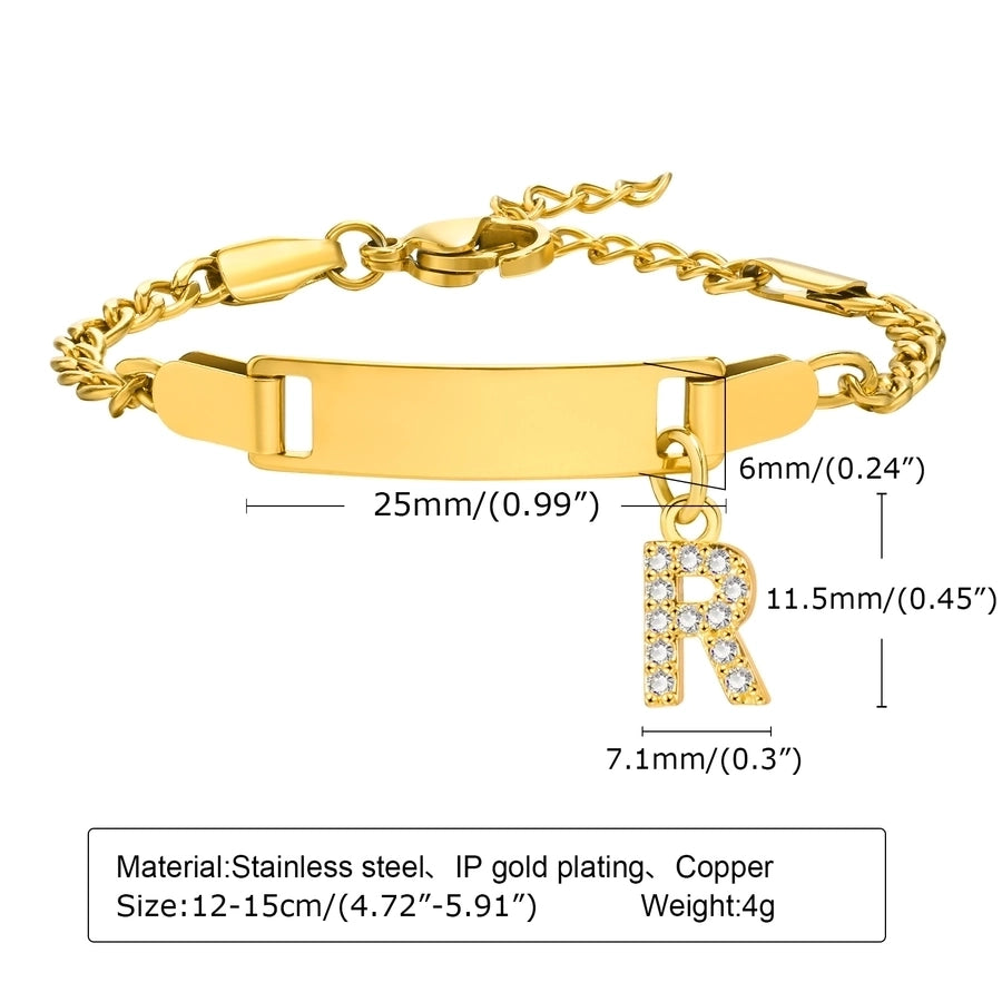 Initial Zircon Stainless Steel Bar Bracelet