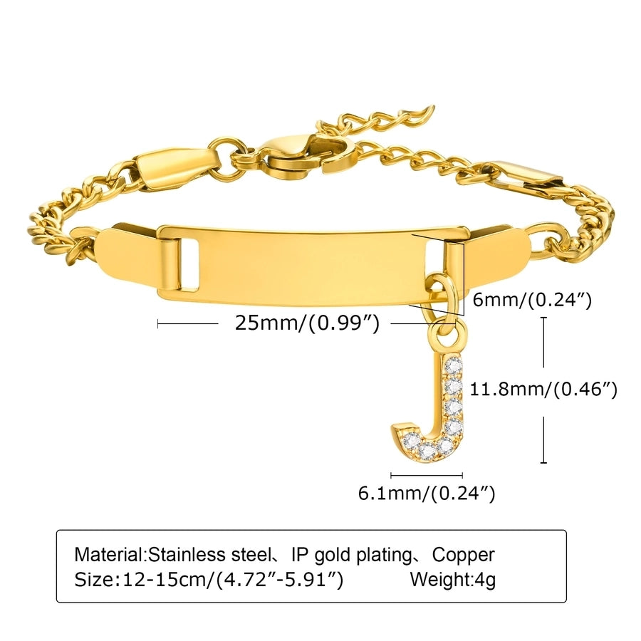 Initial Zircon Stainless Steel Bar Bracelet