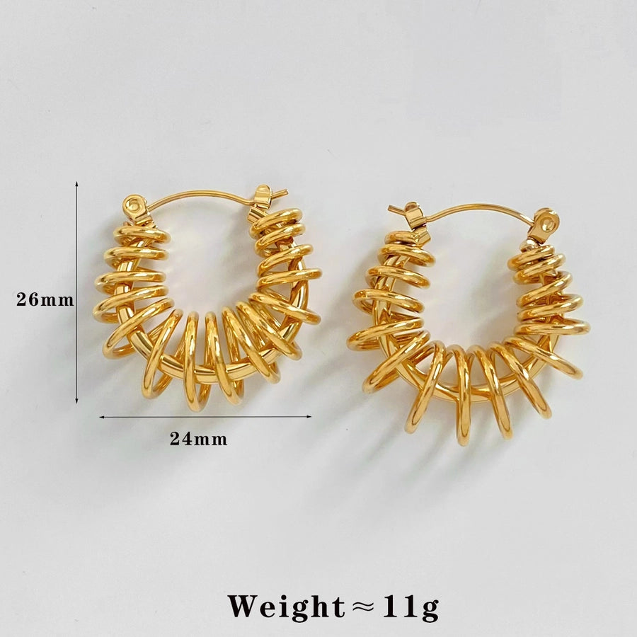 1 paire de boucles d'oreilles Twirl en acier inoxydable 304 plaqué or 16 carats ou plaqué or blanc