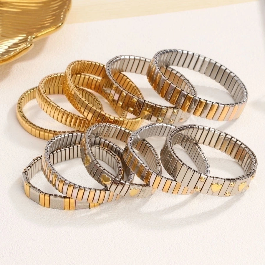 Stackable Stretch Bracelets Stainless Steel, 18K Gold Plated Zircon