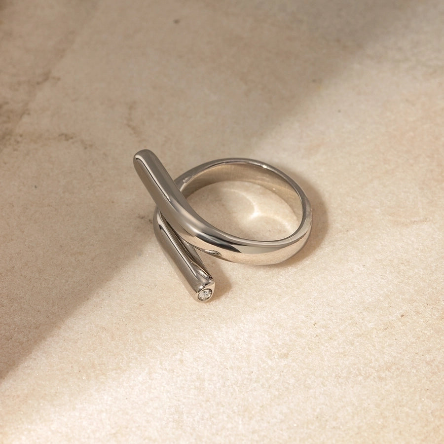 Opposite Bar Modern Style Stainless Steel 18K Gold Plated Ring