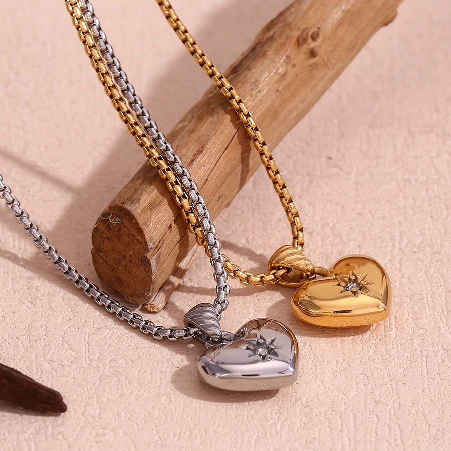 Love Me Beyond Heart Stainless Steel Zircon 18K Gold Plated Necklace