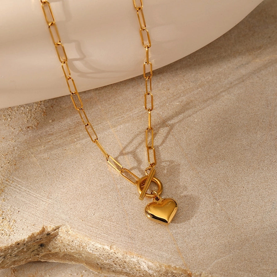 Paper Clip Heart Necklace Stainless Steel 18K Gold Plated