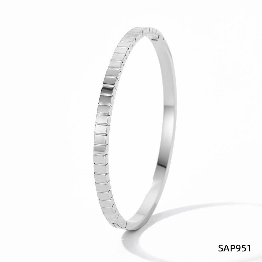 Simply Gorge Stainless Steel 16K Gold Plated White Gold-Plated Zircon Bangles