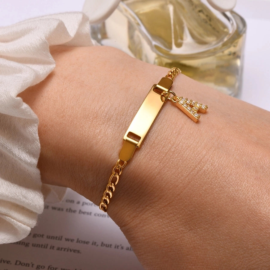 Initial Zircon Stainless Steel Bar Bracelet