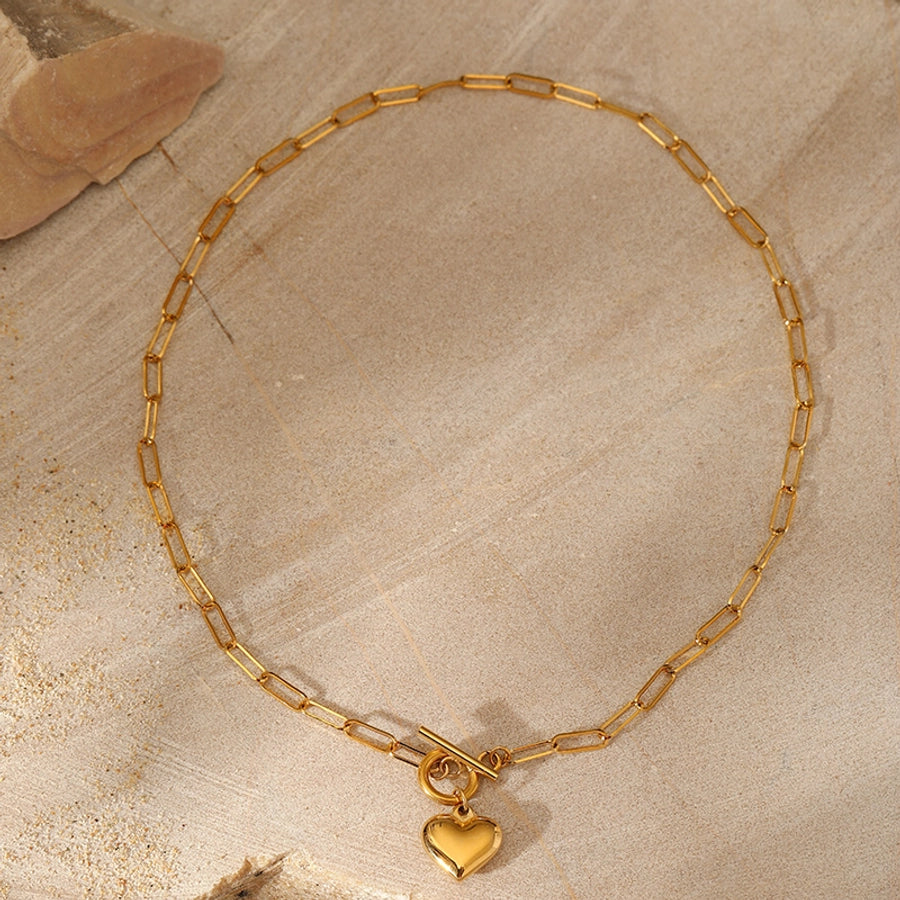 Paper Clip Heart Necklace Stainless Steel 18K Gold Plated