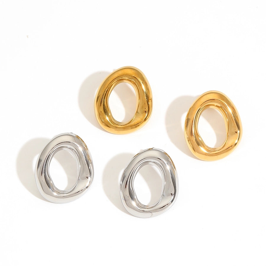 1 Pair Oval Style, Stainless Steel 18K Gold Plated Ear Studs