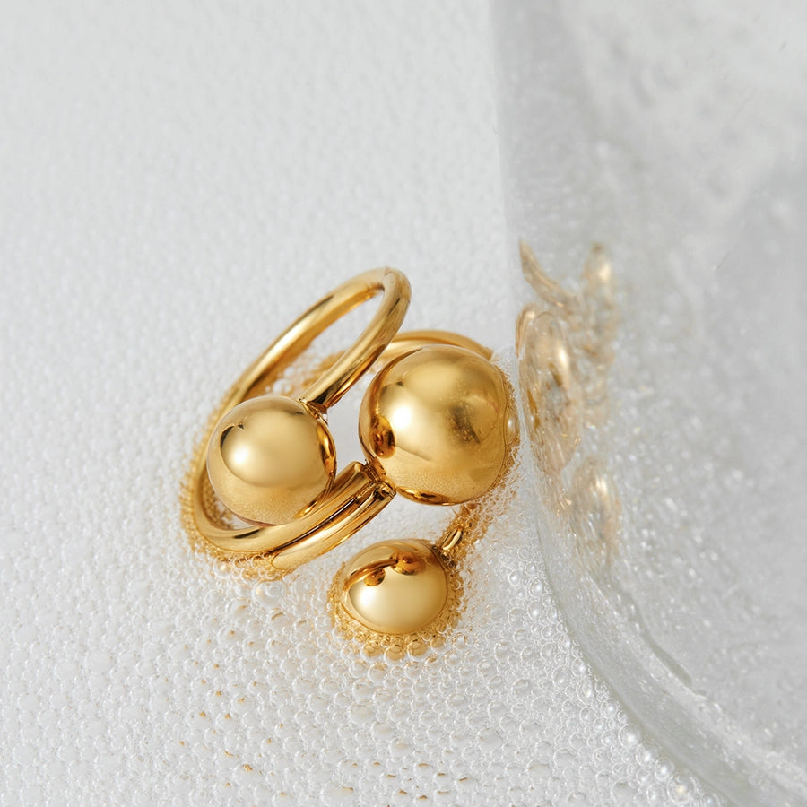 Ball Wrap Adjustable Ring Stainless Steel 16K Gold Plated, White Gold-Plated