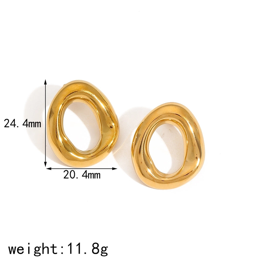 1 Pair Oval Style, Stainless Steel 18K Gold Plated Ear Studs