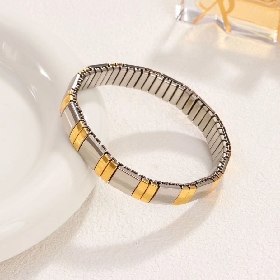Stackable Stretch Bracelets Stainless Steel, 18K Gold Plated Zircon