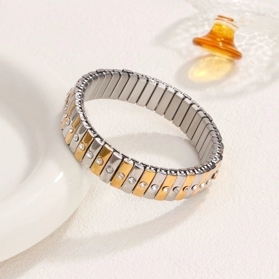 Stackable Stretch Bracelets Stainless Steel, 18K Gold Plated Zircon