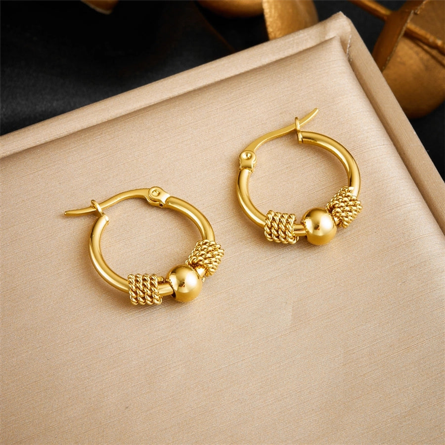 1 Pair Mini Gold Ball Hoops, Stainless Steel 18K Gold Plated