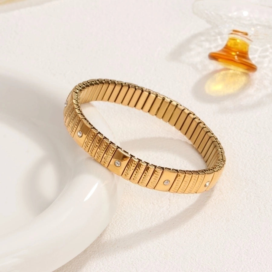 Stackable Stretch Bracelets Stainless Steel, 18K Gold Plated Zircon