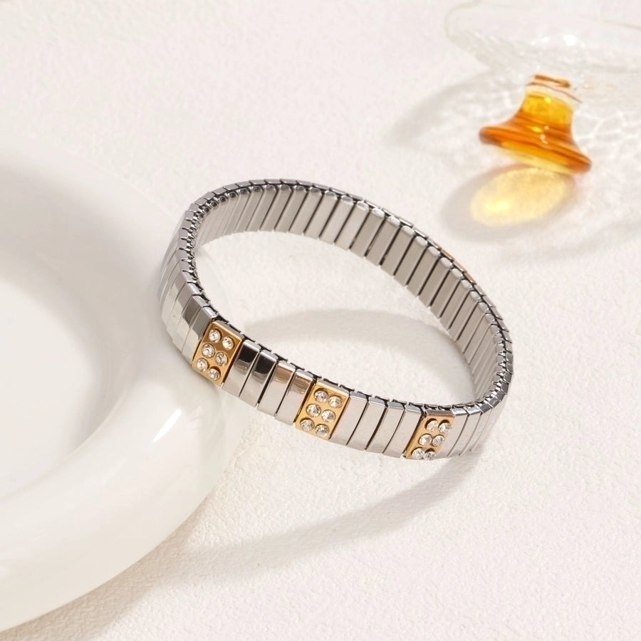 Stackable Stretch Bracelets Stainless Steel, 18K Gold Plated Zircon