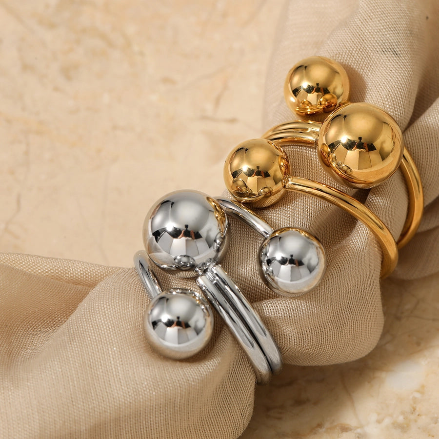 Ball Wrap Adjustable Ring Stainless Steel 16K Gold Plated, White Gold-Plated