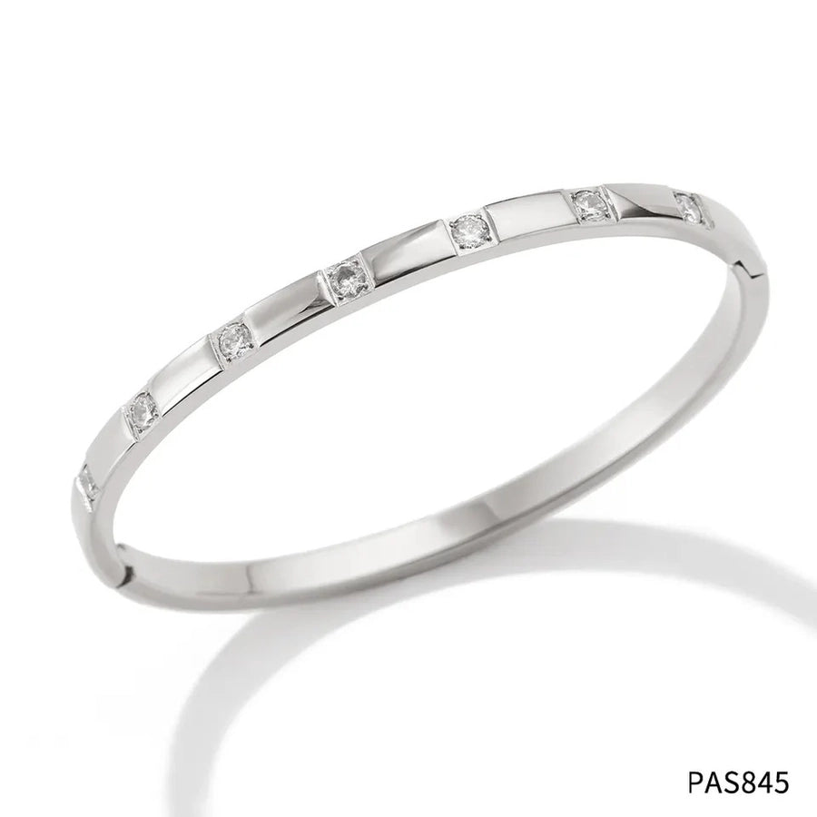 Simply Gorge Stainless Steel 16K Gold Plated White Gold-Plated Zircon Bangles