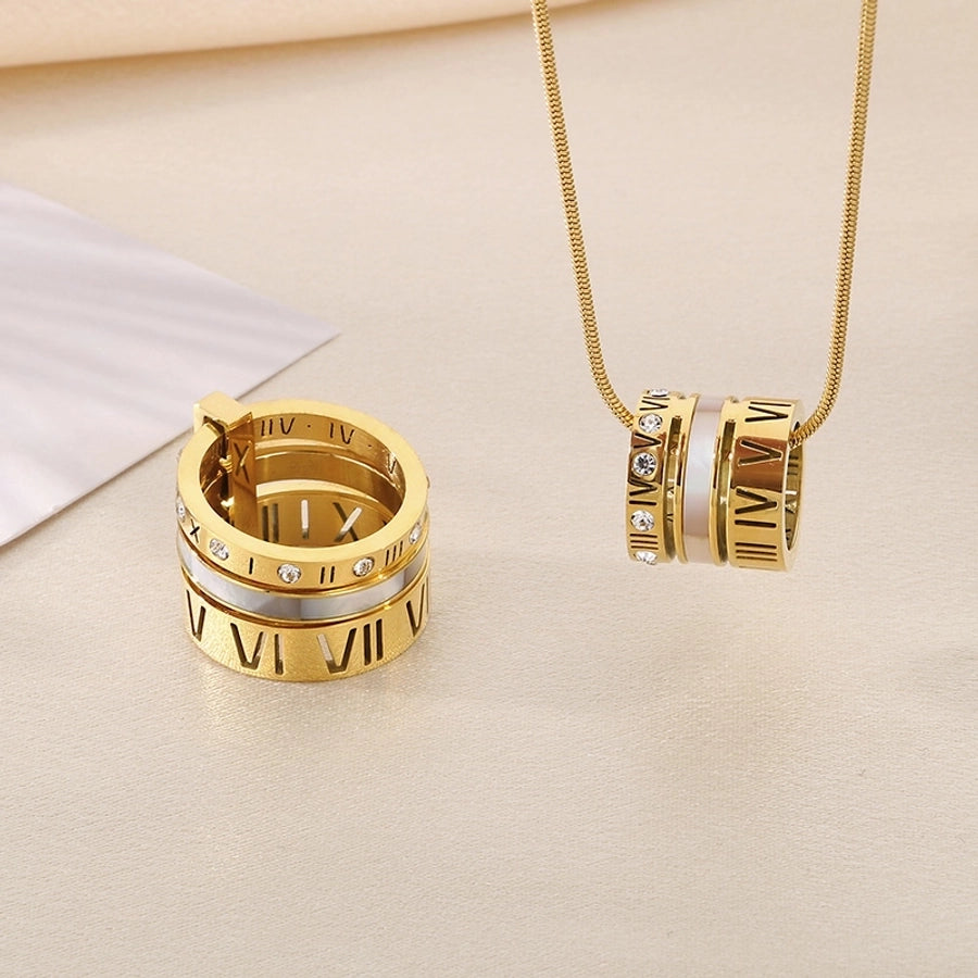 Vintage Roman Numeral Stainless Steel 18K Gold Plated Necklace