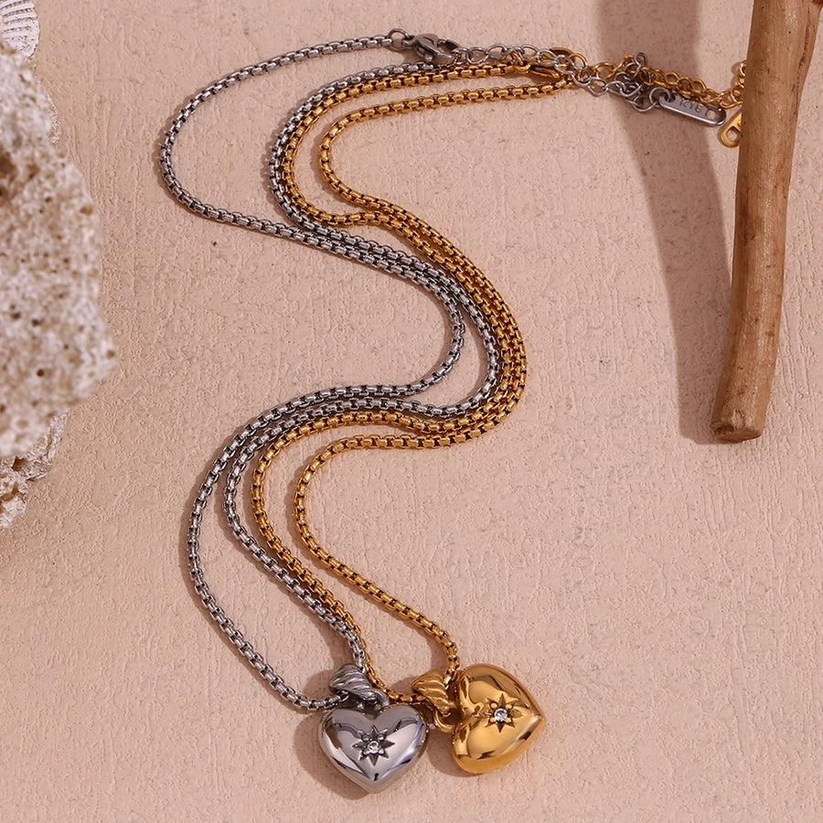 Love Me Beyond Heart Stainless Steel Zircon 18K Gold Plated Necklace