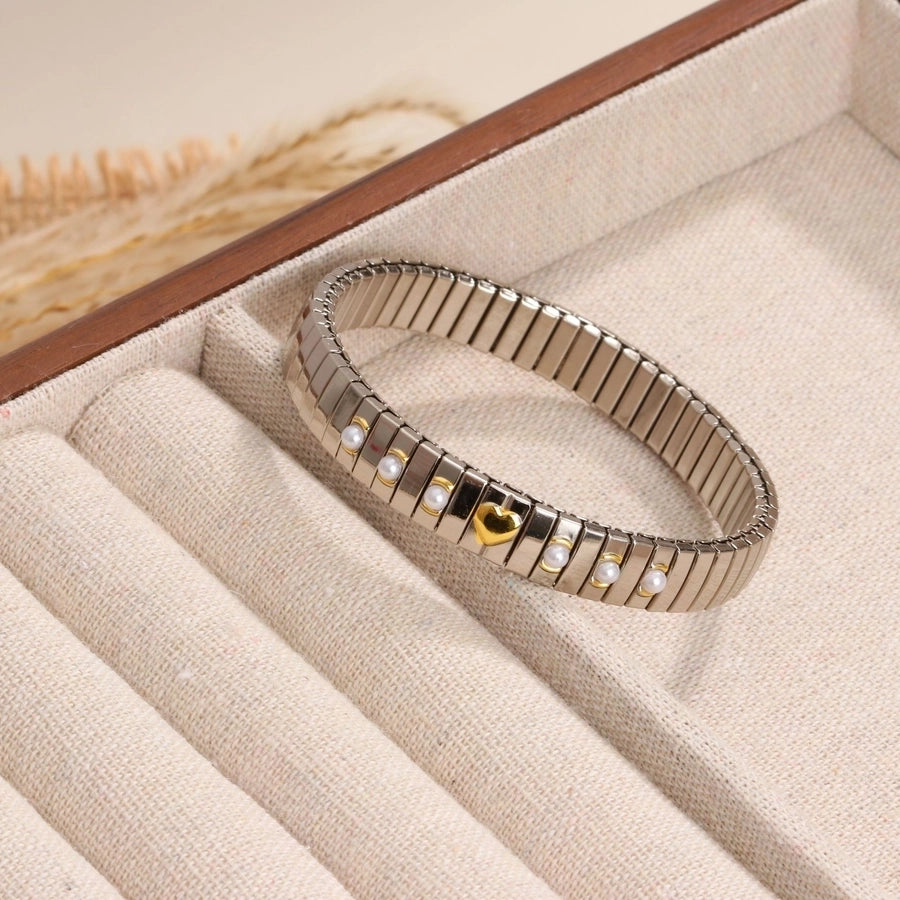 Stackable Stretch Bracelets Stainless Steel, 18K Gold Plated Zircon