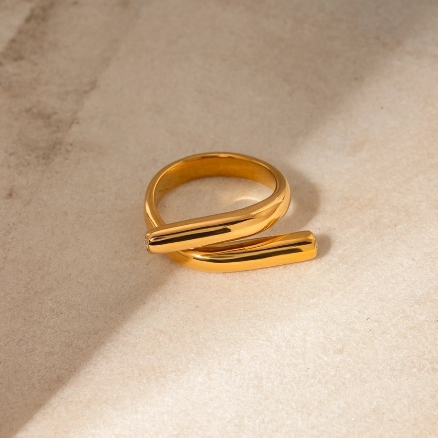 Opposite Bar Modern Style Stainless Steel 18K Gold Plated Ring