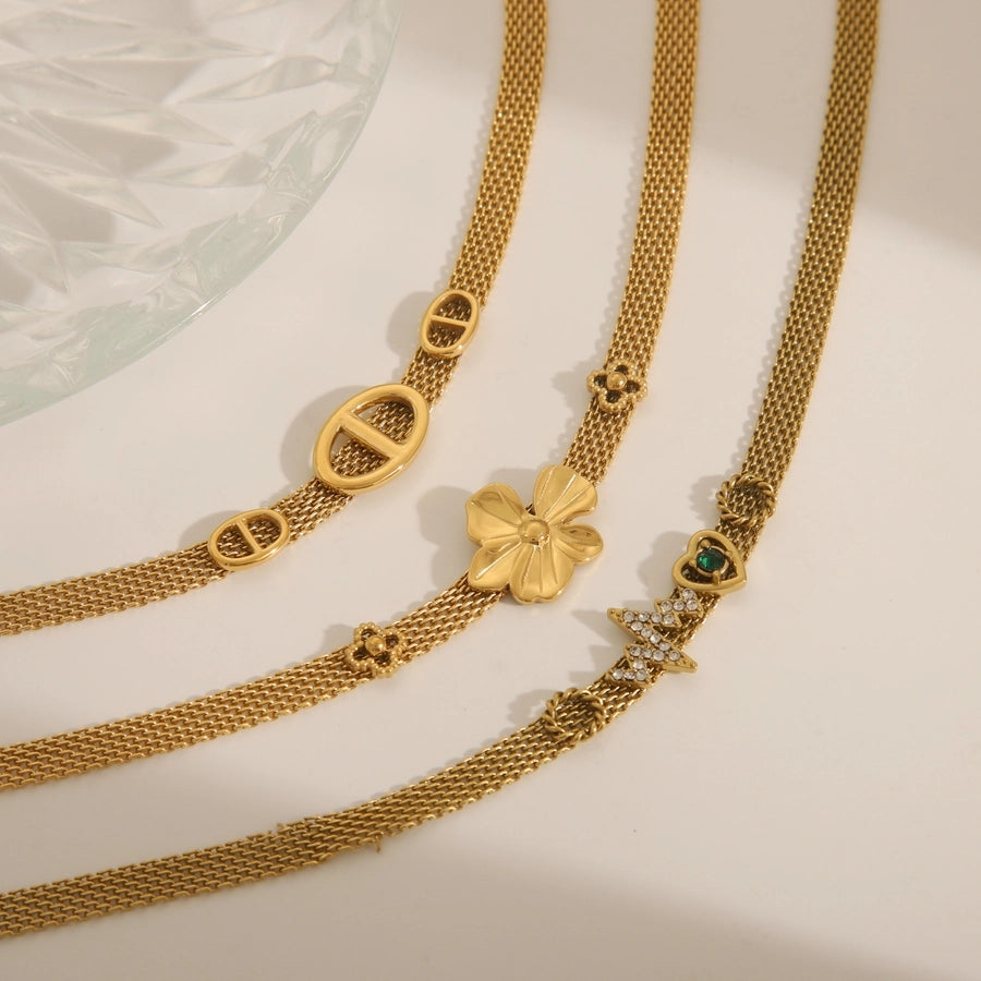 Living Lavish Stainless-Steel Zircon 18K Gold Plated Pendant Necklaces