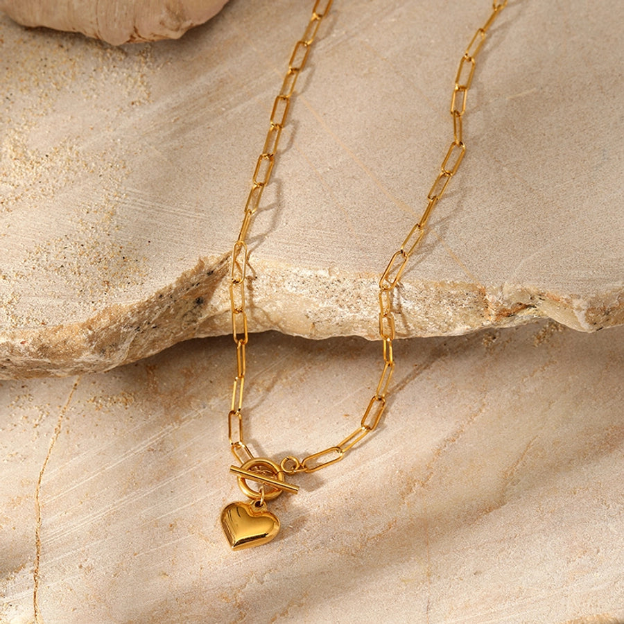 Paper Clip Heart Necklace Stainless Steel 18K Gold Plated