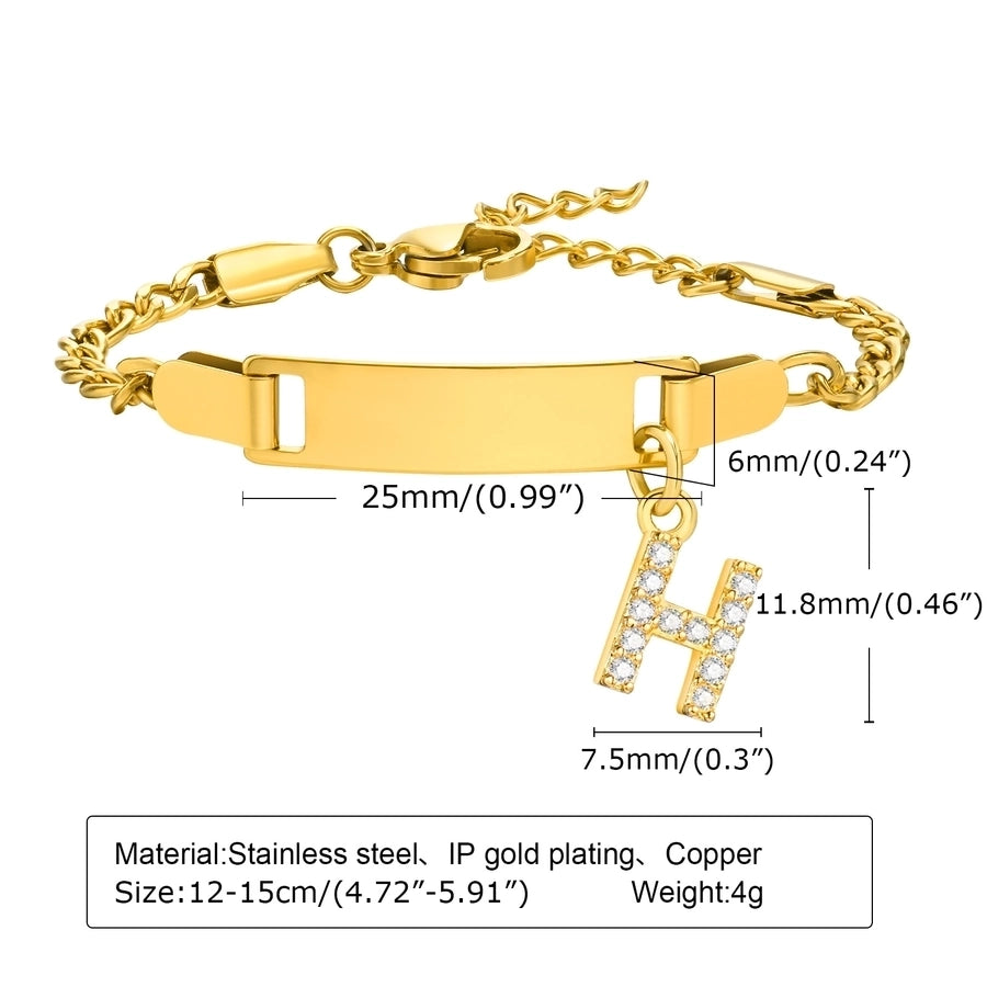 Initial Zircon Stainless Steel Bar Bracelet