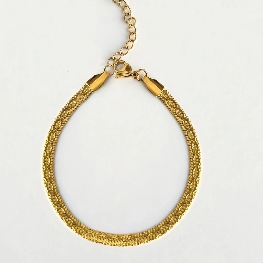 Classy Herringbone Style Stainless Steel 18K Gold Plated Bracelets