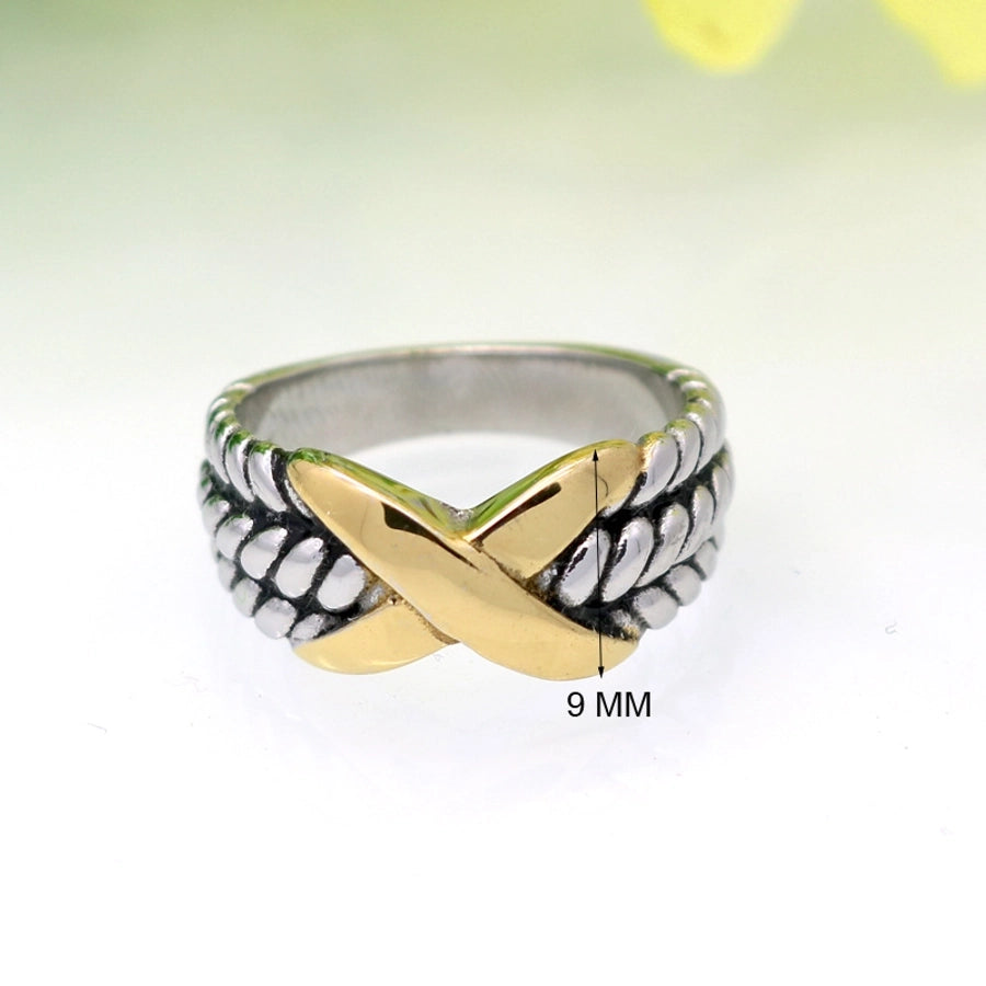 Criss Cross Rope Ring Stainless Steel 18K Gold Plated