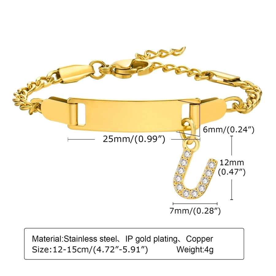 Initial Zircon Stainless Steel Bar Bracelet