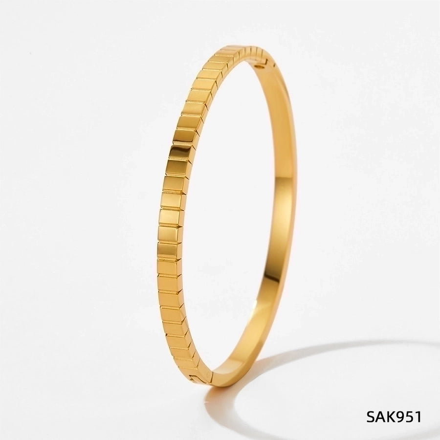 Simply Gorge Stainless Steel 16K Gold Plated White Gold-Plated Zircon Bangles