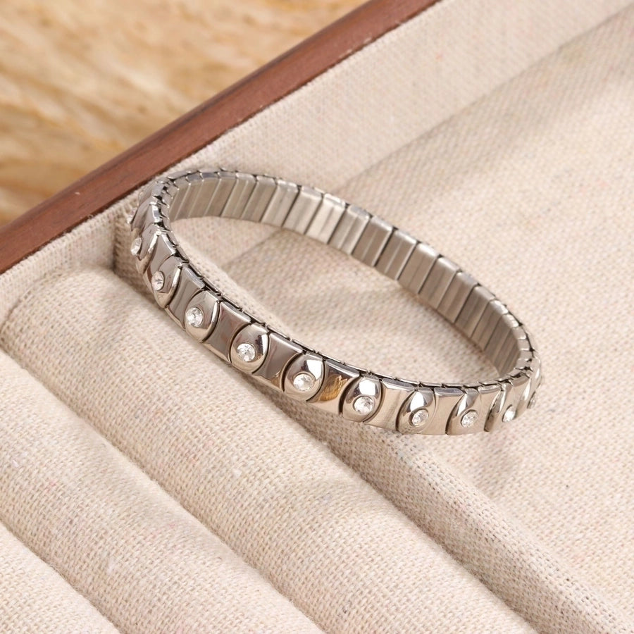 Stackable Stretch Bracelets Stainless Steel, 18K Gold Plated Zircon