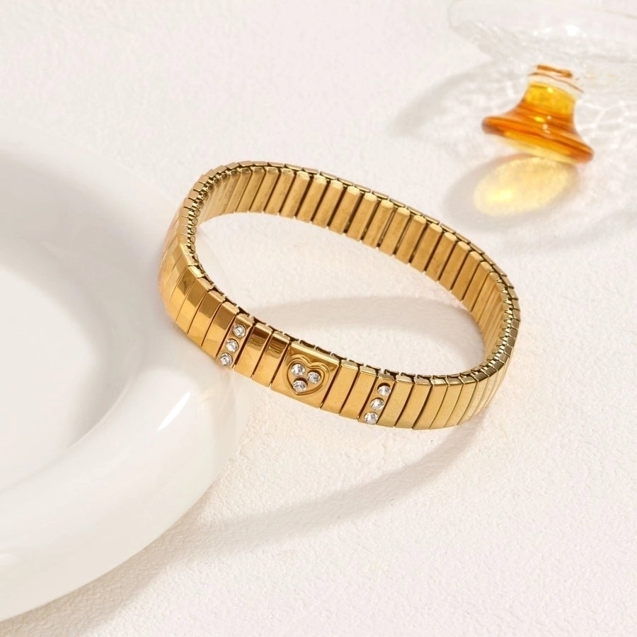 Stackable Stretch Bracelets Stainless Steel, 18K Gold Plated Zircon