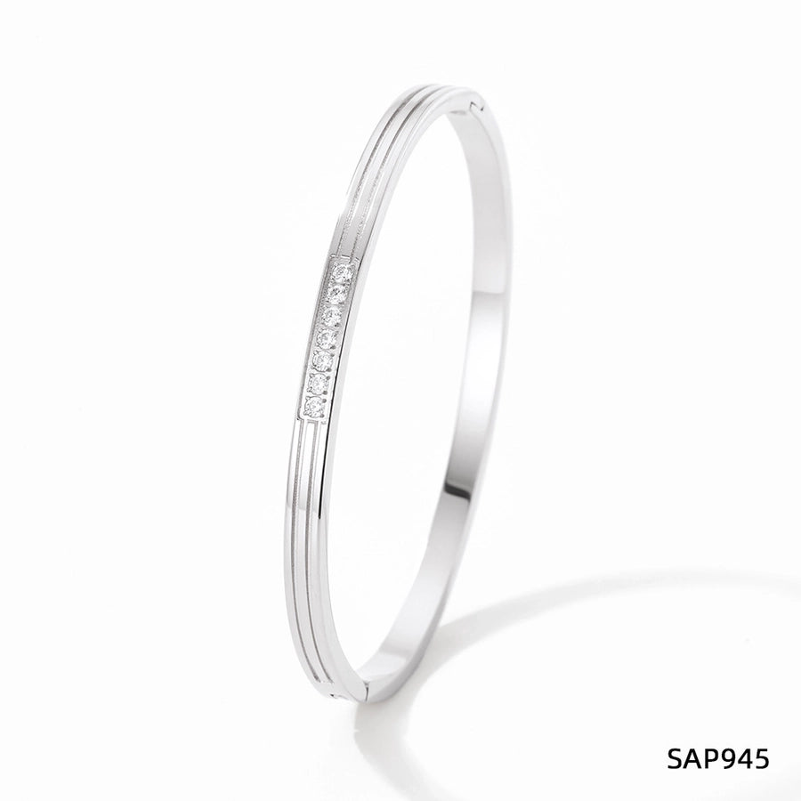Simply Gorge Stainless Steel 16K Gold Plated White Gold-Plated Zircon Bangles