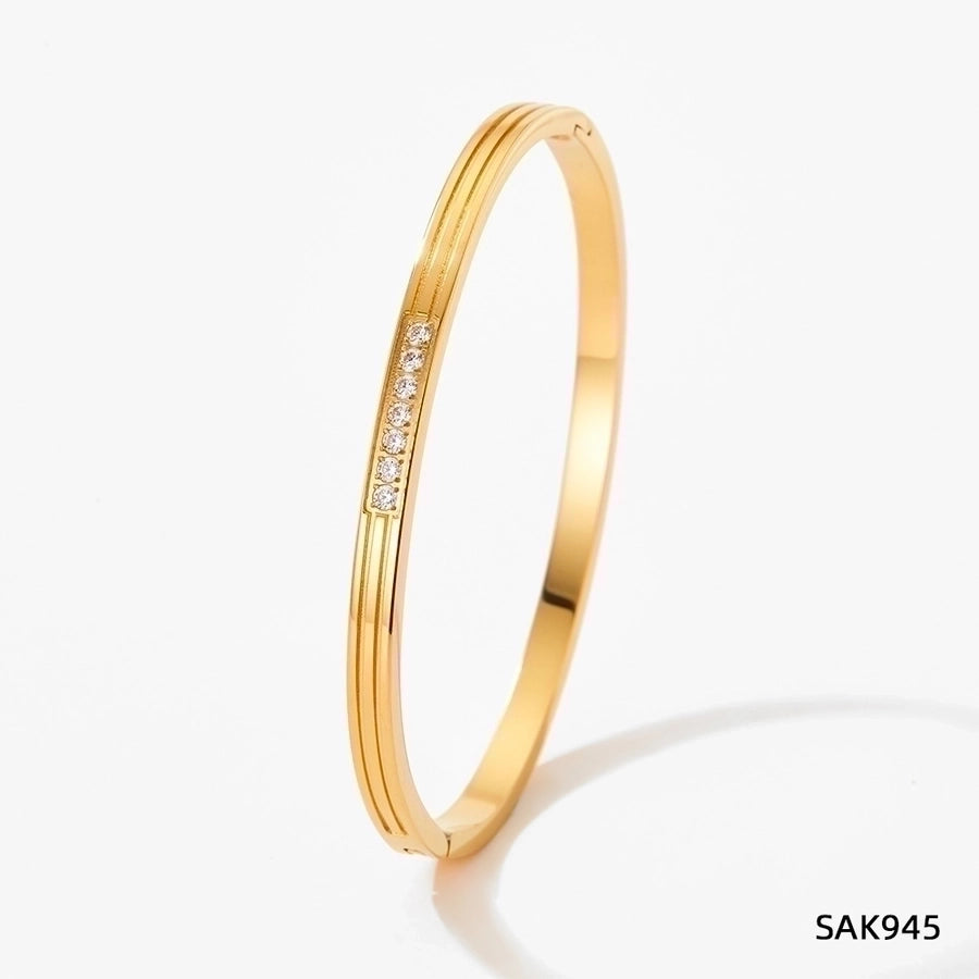 Simply Gorge Stainless Steel 16K Gold Plated White Gold-Plated Zircon Bangles