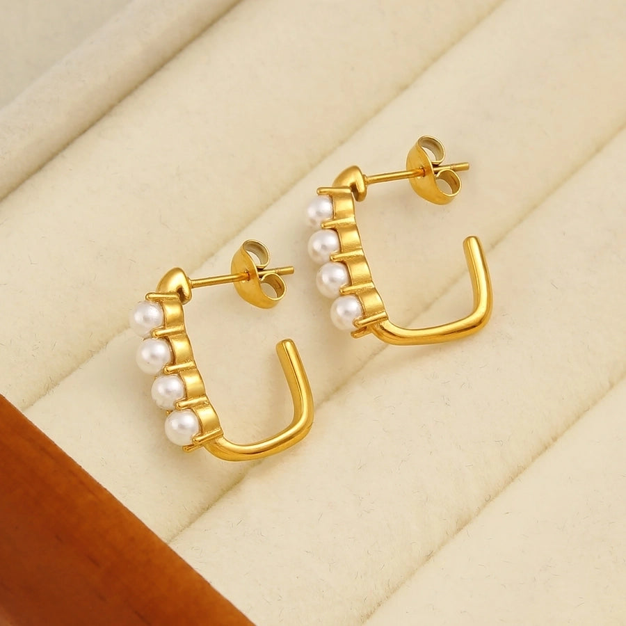 1 Pair Pearly Girlie Stainless Steel Glass Pearl 18K Gold Plated