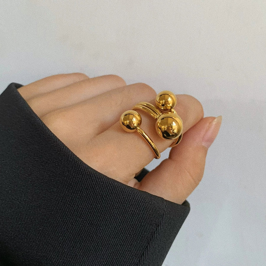 Ball Wrap Adjustable Ring Stainless Steel 16K Gold Plated, White Gold-Plated