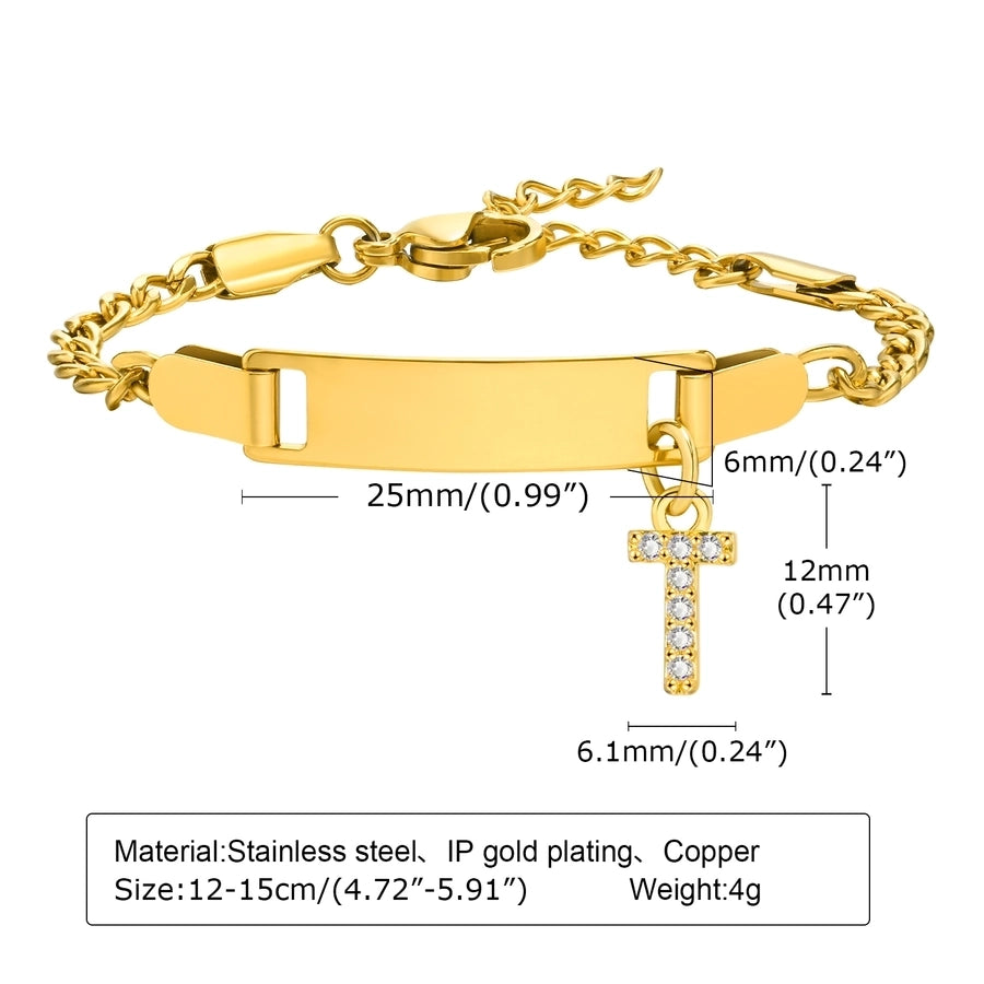 Initial Zircon Stainless Steel Bar Bracelet