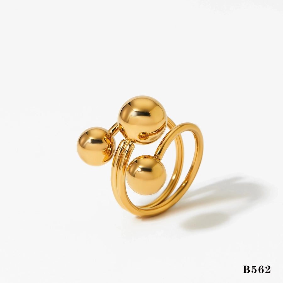 Ball Wrap Adjustable Ring Stainless Steel 16K Gold Plated, White Gold-Plated