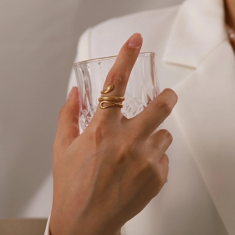 Wrap Snake 304 Stainless Steel 18K Gold Plated Open Ring