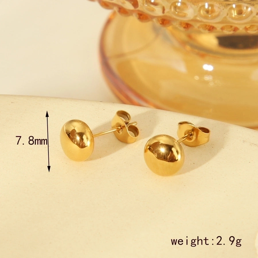 1 Pair Flat Ball Stainless Steel 18K Gold Plated Ear Studs