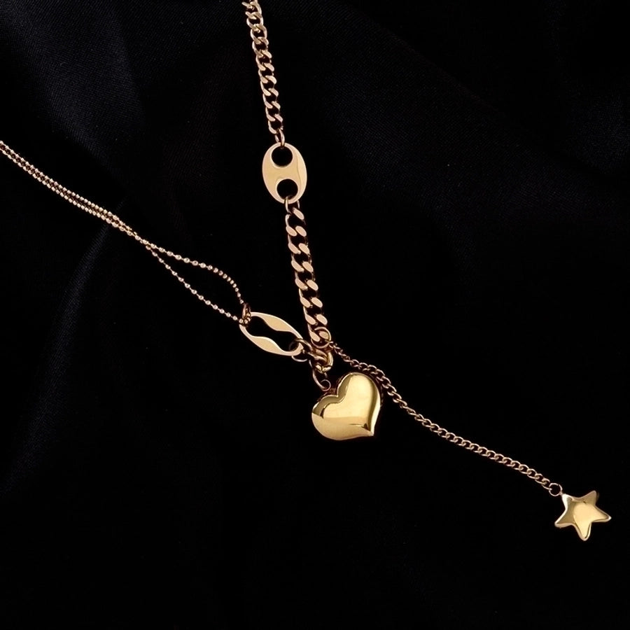 Heart Star Dangle Stainless Steel 18K Gold Plated Necklace