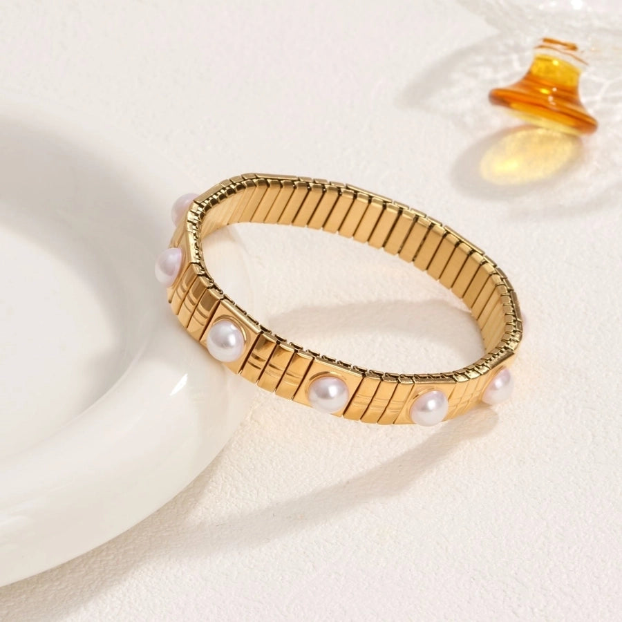 Stackable Stretch Bracelets Stainless Steel, 18K Gold Plated Zircon