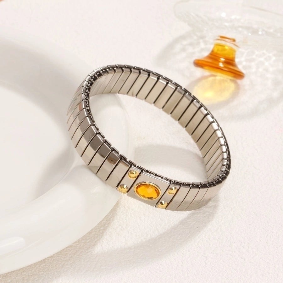 Stackable Stretch Bracelets Stainless Steel, 18K Gold Plated Zircon