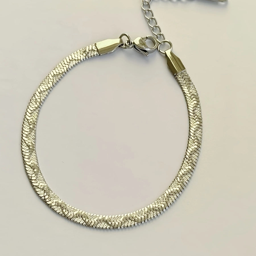 Classy Herringbone Style Stainless Steel 18K Gold Plated Bracelets