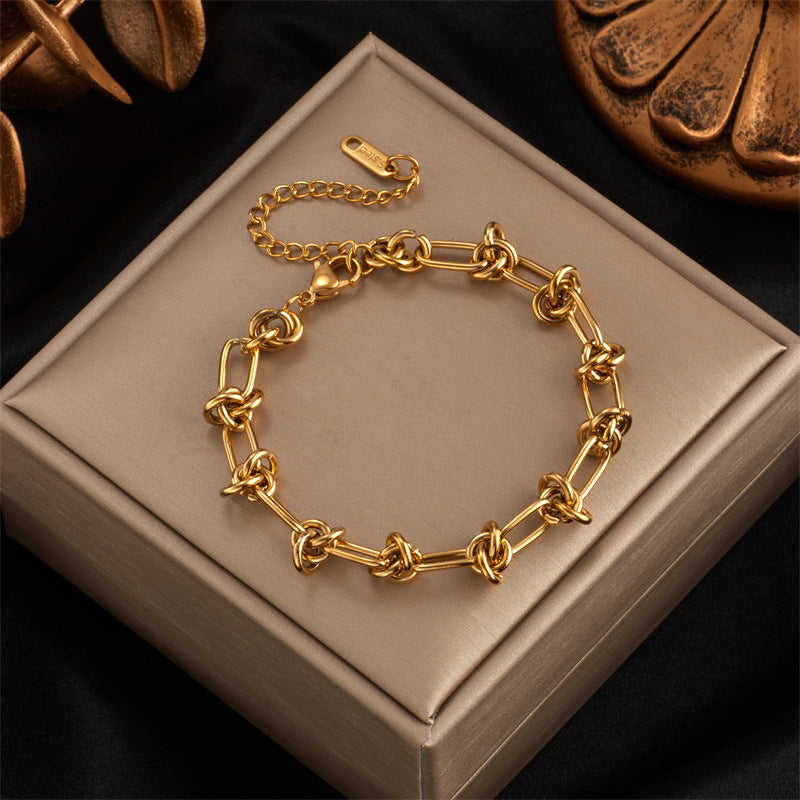 Knotted Stainless-Steel, Gold-Plated Bracelet Necklace