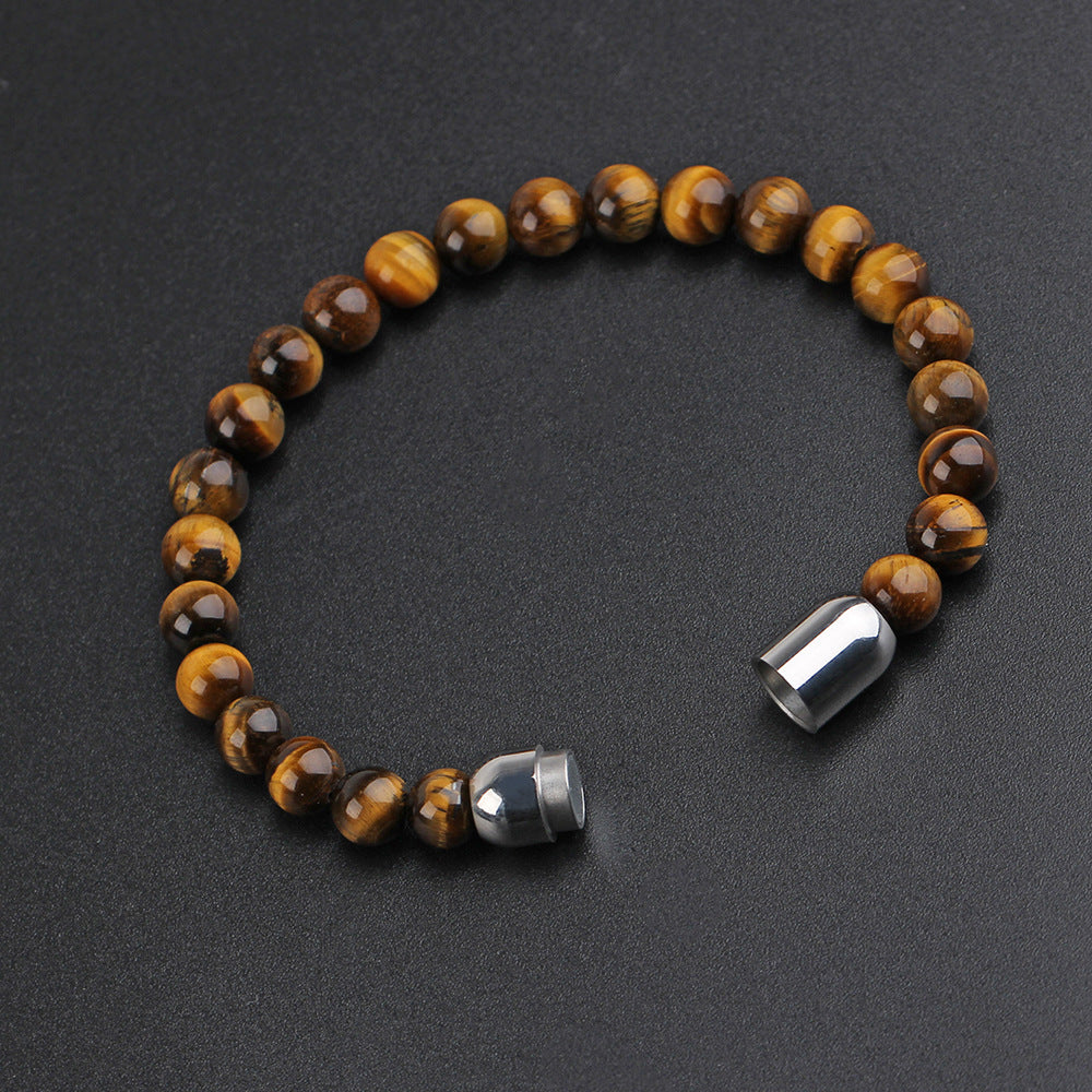 Men's Magnet Round Stainless-Steel Natural Stone Beaded Bracelet