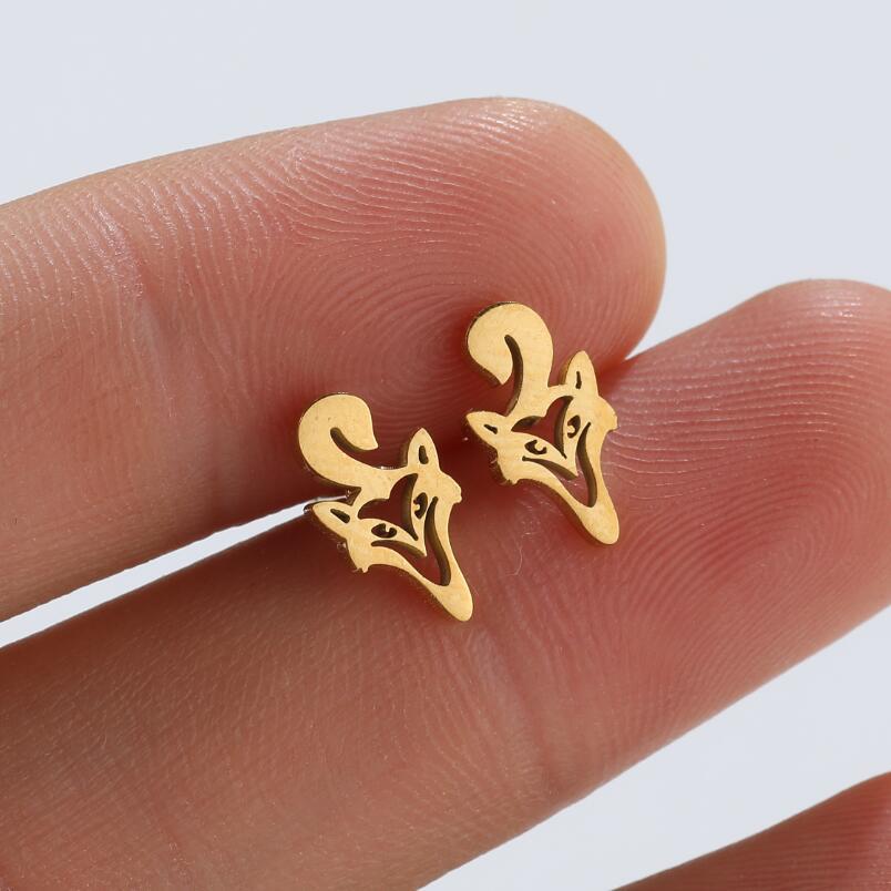 Hollow Animal Stud Earrings Stainless Steel 18K Gold Plated