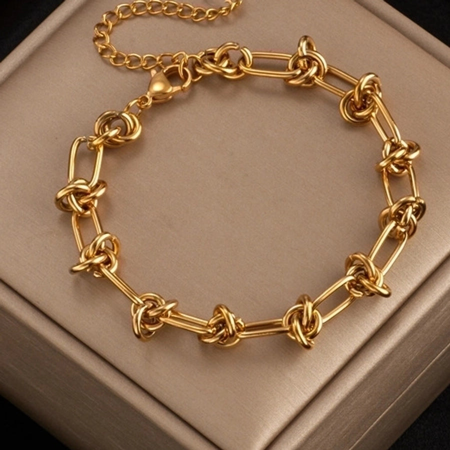 Knotted Stainless-Steel, Gold-Plated Bracelet Necklace