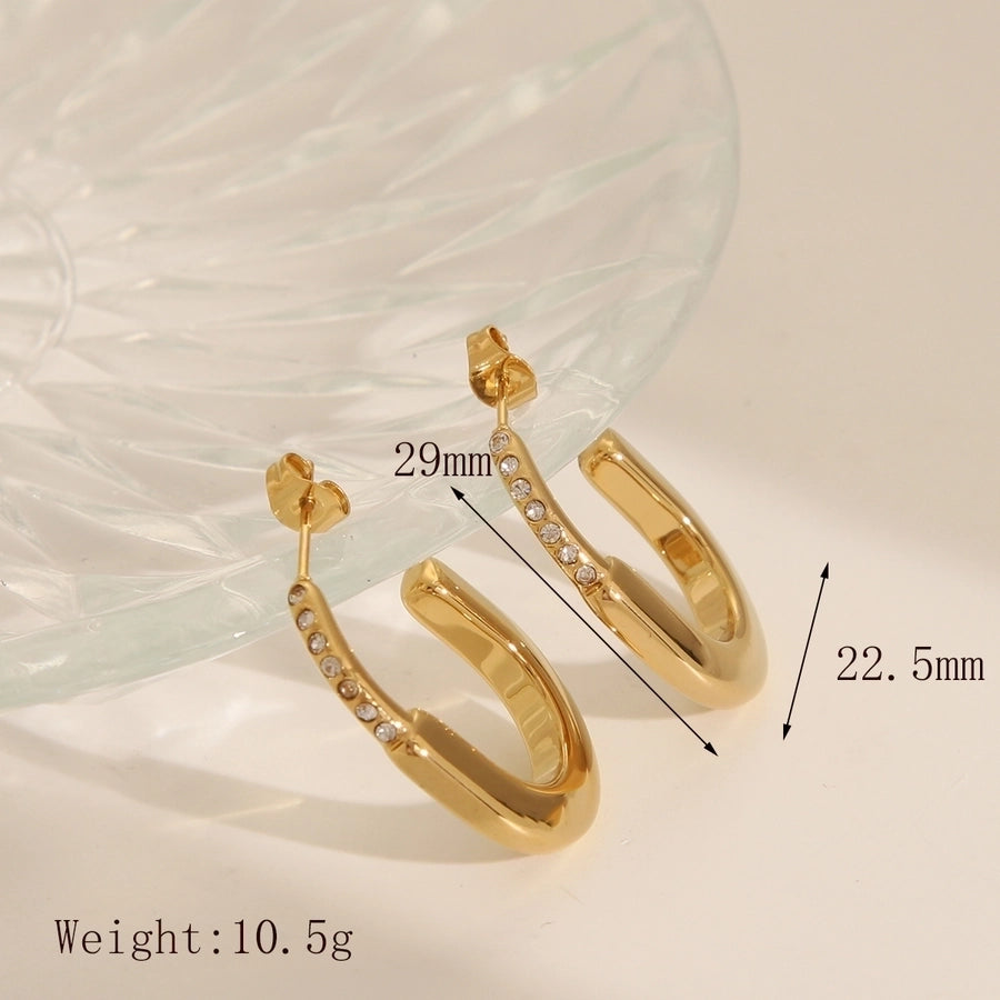 1 Pair Vintage Style C-BLING Stainless Steel Zircon 18K Gold Plated Ear Studs